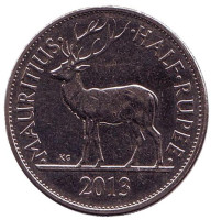 Олень. Сивусагур Рамгулам. Монета 1/2 рупии. 2013 год, Маврикий.
