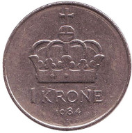 Монета 1 крона. 1984 год, Норвегия. Корона. Монета 1 крона. 1984 год, Норвегия. Корона.