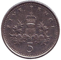 Монета 5 пенсов. 1995 год, Великобритания.
