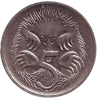 Монета 5 центов. 1988 год, Австралия. Ехидна.