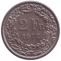 Гельвеция. Монета 2 франка. 1972 год, Швейцария.