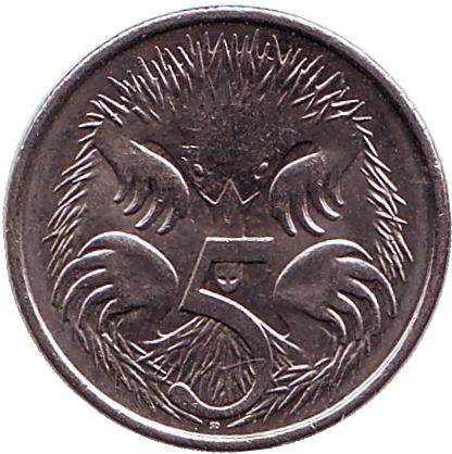 Монета 5 центов. 2015 год, Австралия. Ехидна.