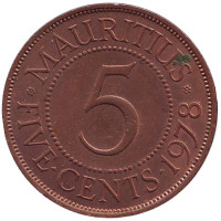 Монета 5 центов. 1978 год, Маврикий.