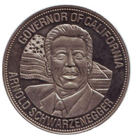 Монета 5 долларов. 2004 год, Либерия. Арнольд Шварценеггер - губернатор Калифорнии. Монета 5 долларов. 2004 год, Либерия. Арнольд Шварценеггер - губернатор Калифорнии.