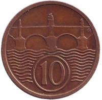 Монета 10 геллеров. 1933 год, Чехословакия.