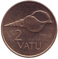 Ракушка. Монета 2 вату, 1999 год, Вануату. 