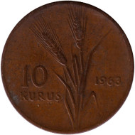 Монета 10 курушей. 1963 год, Турция. Монета 10 курушей. 1963 год, Турция.