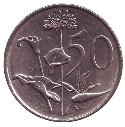 Монета 50 центов. 1989 год, ЮАР. Цветы.