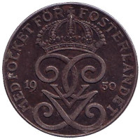 Монета 2 эре. 1950 год, Швеция. Железо.