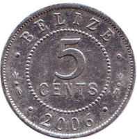 Монета 5 центов. 2006 год, Белиз. Из обращения.