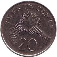 Каллиандра. Монета 20 центов. 2010 год, Сингапур.