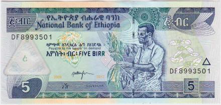 Банкнота 5 быров. 2017 год, Эфиопия.