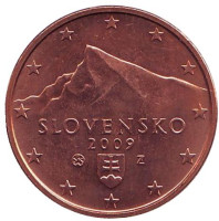 Монета 5 центов, 2009 год, Словакия.