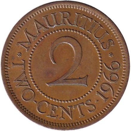 Монета 2 цента. 1966 год, Маврикий.