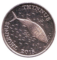 Монета 2 куны. 2018 год, Хорватия. Тунец. Монета 2 куны. 2018 год, Хорватия. Тунец.
