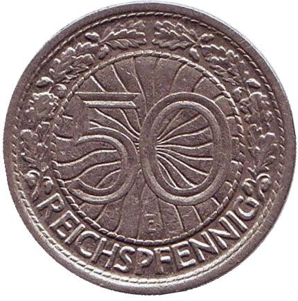 Монета 50 рейхспфеннигов. 1928 год (E), Веймарская республика.
