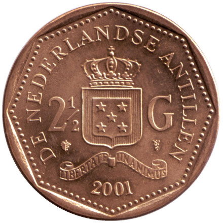 Монета 2,5 гульдена. 2001 год, Нидерландские Антильские острова.