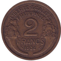 2 франка. 1934 год, Франция.