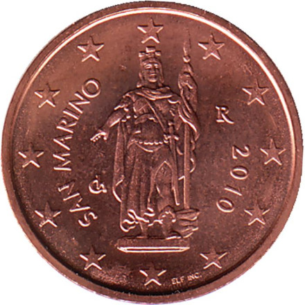 Монета 2 цента. 2010 год, Сан-Марино.