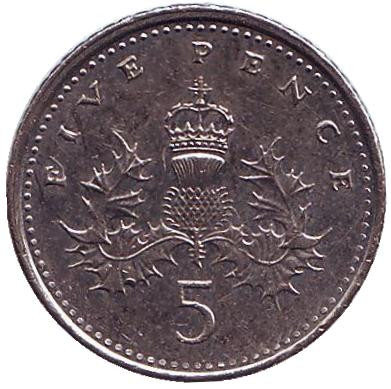 Монета 5 пенсов. 2004 год, Великобритания.