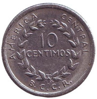 Монета 10 сантимов. 1953 год, Коста-Рика. Монета 10 сантимов. 1953 год, Коста-Рика.