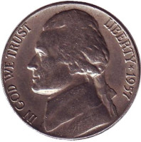 Джефферсон. Монтичелло. Монета 5 центов. 1957 год, США.