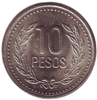 Монета 10 песо, 1994 год, Колумбия. Монета 10 песо, 1994 год, Колумбия.