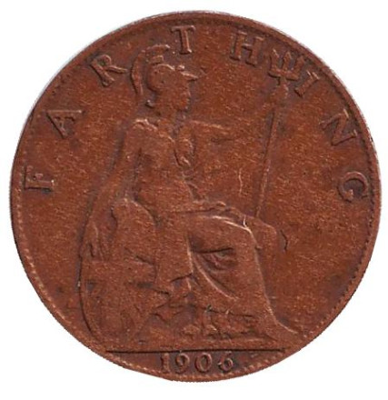 Монета 1 фартинг. 1906 год, Великобритания.