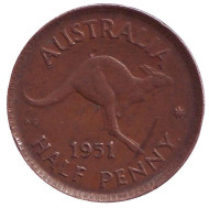 Монета 1/2 пенни. 1951 год, Австралия. (Точка после "PENNY") Кенгуру. Монета 1/2 пенни. 1951 год, Австралия. (Точка после "PENNY") Кенгуру.
