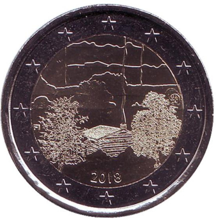 Монета 2 евро. 2018 год, Финляндия. Финская сауна.
