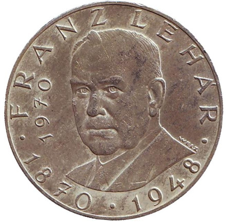 Монета 25 шиллингов. 1970 год, Австрия. 100 лет со дня рождения Франца Легара.