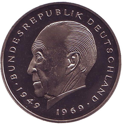 Монета 2 марки. 1982 год (J), ФРГ. UNC. Конрад Аденауэр.
