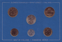 Набор монет Финляндии (6 шт), 1982 год, Финляндия. (в банковской упаковке)