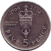 300 лет захвату Гибралтара. Монета 5 пенсов. 2004 год, Гибралтар.