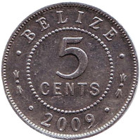 Монета 5 центов. 2009 год, Белиз. Из обращения.