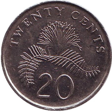 Монета 20 центов. 2011 год, Сингапур. Каллиандра.