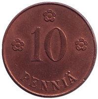Монета 10 пенни. 1920 год, Финляндия. XF.