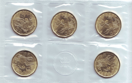 Игры XXXI Олимпиады в Рио-де-Жанейро (Бразилия). Банковский набор из 5 монет в запайке. 1 доллар. 2016 год, Канада.
