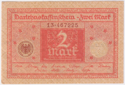Банкнота 2 марки. 1920 год, Веймарская республика.