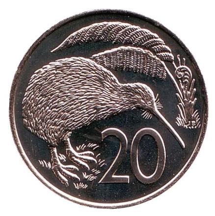 Монета 20 центов. 1984 год, Новая Зеландия. UNC. Киви (птица).