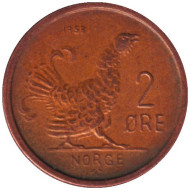 Монета 2 эре. 1958 год, Норвегия. Курица. Монета 2 эре. 1958 год, Норвегия. Курица.
