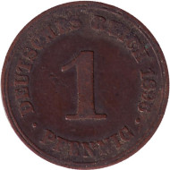 Монета 1 пфенниг. 1896 год (А), Германская империя. Монета 1 пфенниг. 1896 год (А), Германская империя.