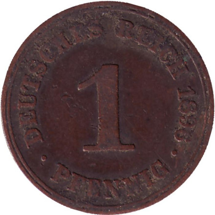 Монета 1 пфенниг. 1896 год (А), Германская империя.