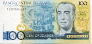 Банкнота 100 крузадо, 1987 год, Бразилия. Тип 3. Жуселину Кубичек. Банкнота 100 крузадо, 1987 год, Бразилия. Тип 3. Жуселину Кубичек.
