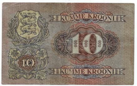 Банкнота 10 крон. 1928 год, Эстония. Банкнота 10 крон. 1928 год, Эстония.
