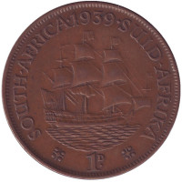 Корабль "Дромедарис". Монета 1 пенни. 1939 год, Южная Африка.