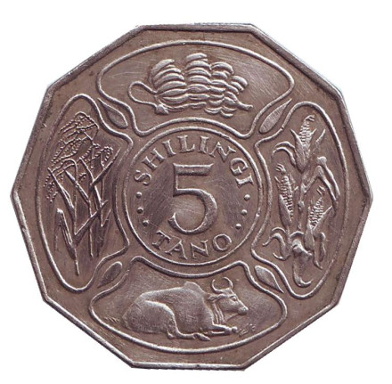Монета 5 шиллингов. 1972 год, Танзания. Состояние - F.
