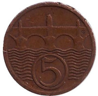 Монета 5 геллеров. 1931 год, Чехословакия.