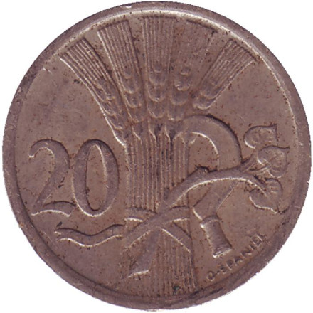 Монета 20 геллеров. 1937 год, Чехословакия.