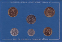 Набор монет Финляндии (6 шт), 1983 год, Финляндия. (в банковской упаковке). Вар I, Отметка - K.